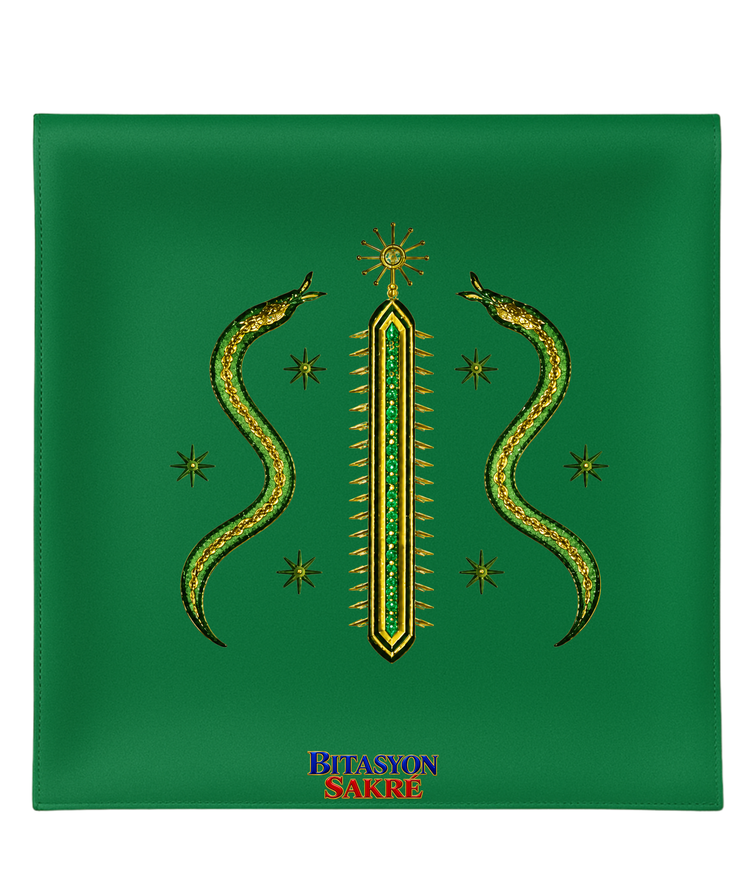 23.6X23.6 INCHES DAMBALLAH Green Veve Head Scarf DAMBALLAH Veve Mouchwa Lwa