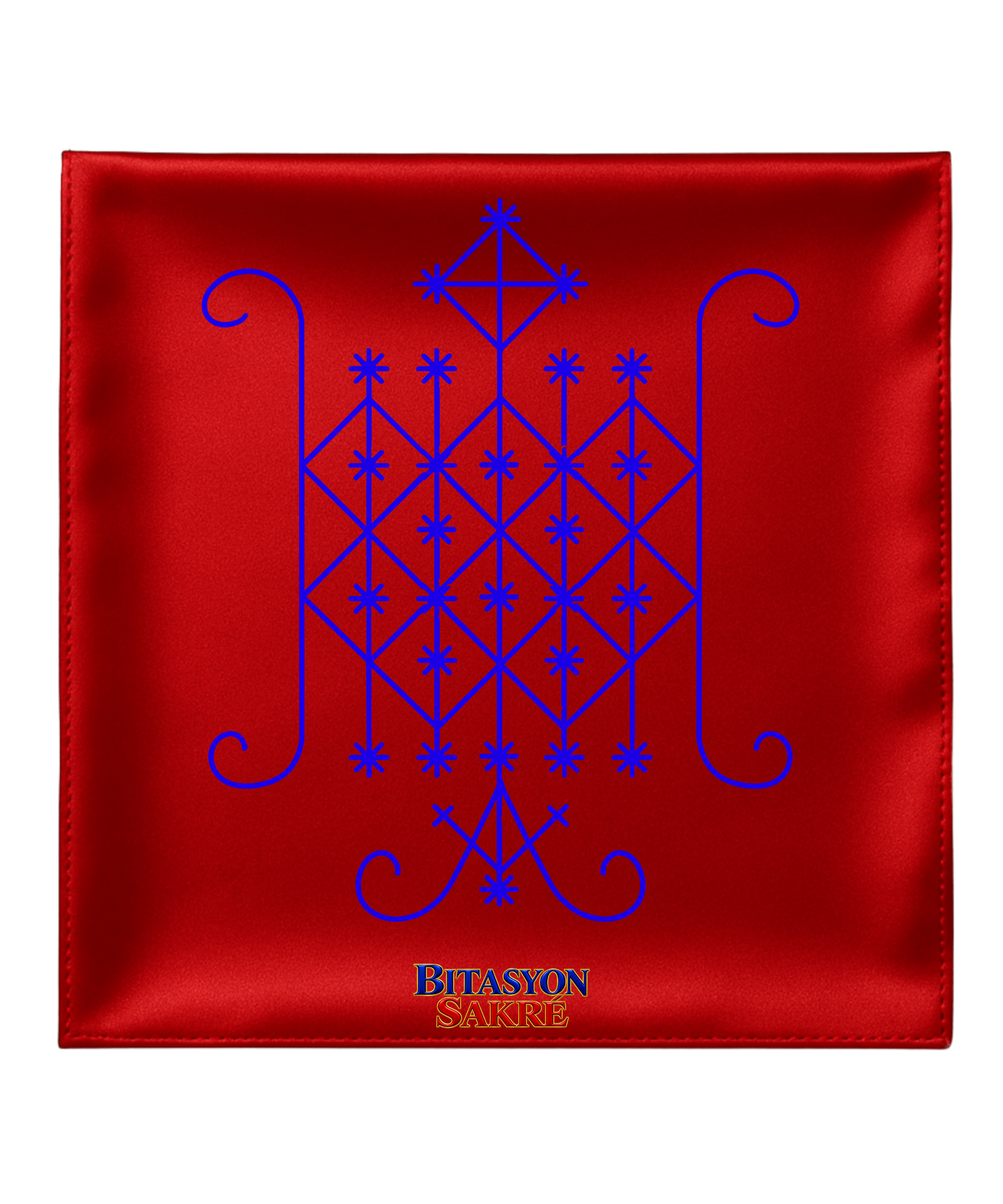 23.6X23.6 INCHES OGOU BADAGRI RED Blue Veve Head Scarf OGOU BADAGRI Veve Mouchwa Lwa Rouj
