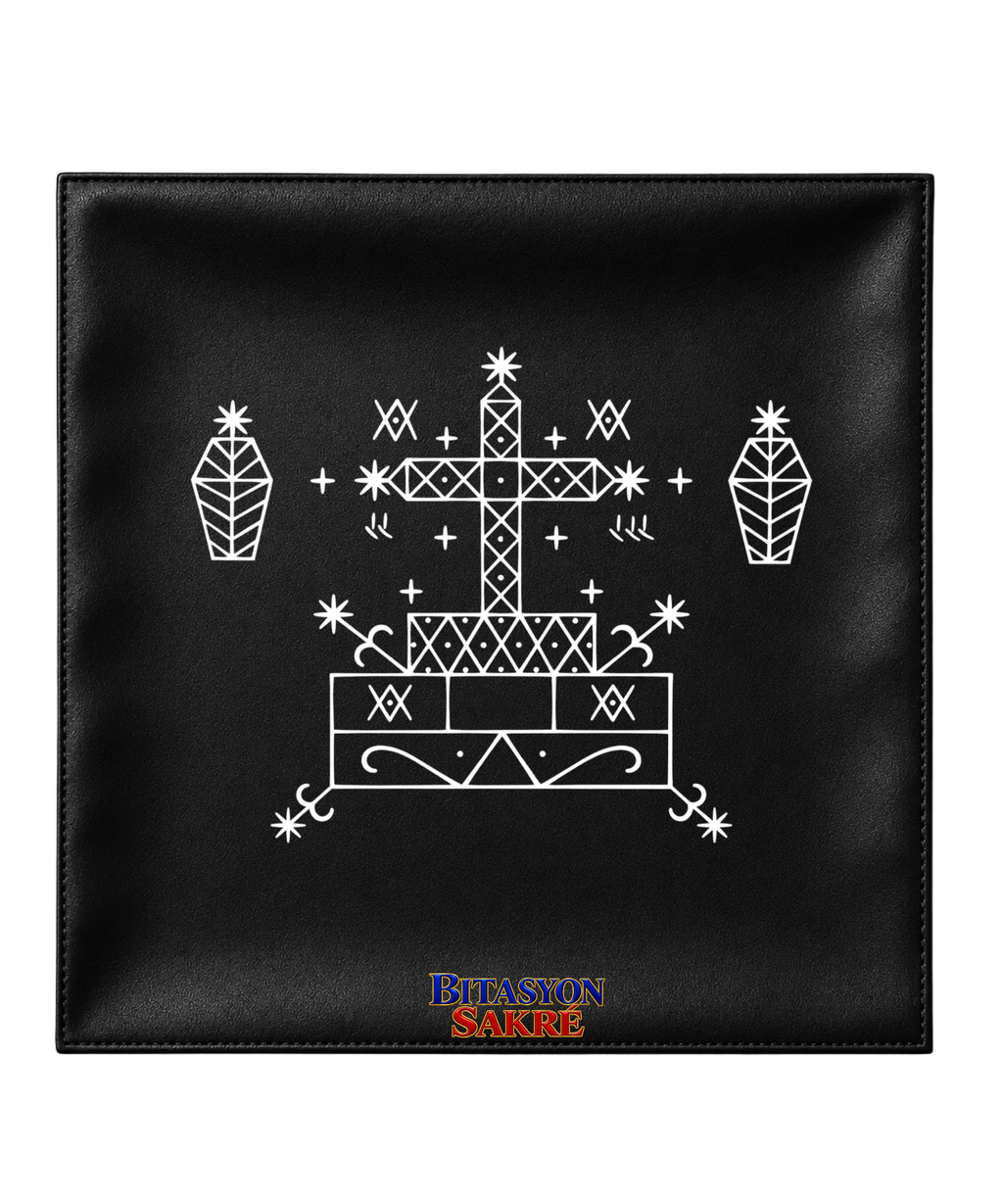 23.6X23.6 INCHES  BARON SAMEDI Black Veve Head Scarf PAPA BARON Veve  Mouchwa Lwa Noir